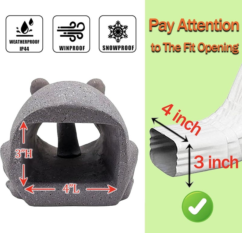 Teaeeno Frog Gutter Downspout Extension Decorative, Animal Gutter Extension Decor Statue,3"×4" Rain Gutter Downspout Splash Block,Garden Splash Block Outdoor Sculpture (Grey) - Image 4